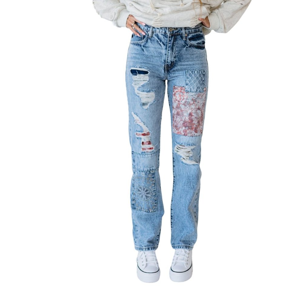 Kancan Pretty in Patchwork High Rise Boyfriend Jeans